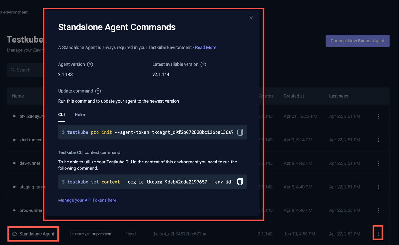 Manage Standalone Agent Dialog